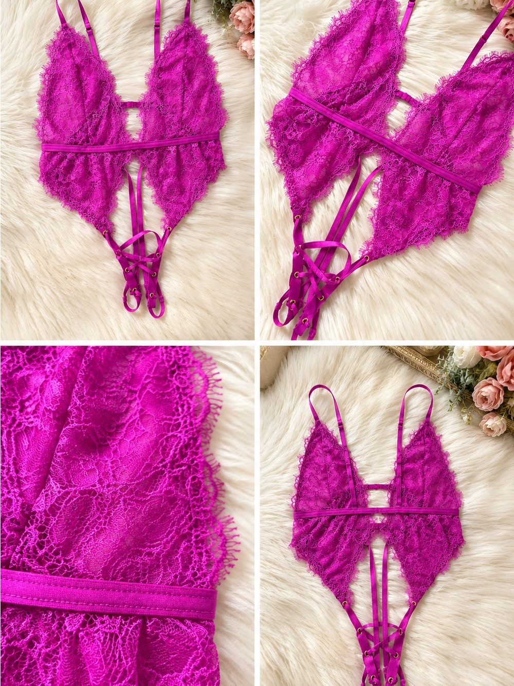 Victoria’s Secret Pink Lace Teddy Bodysuit Strappy Lingerie Women’s Size M